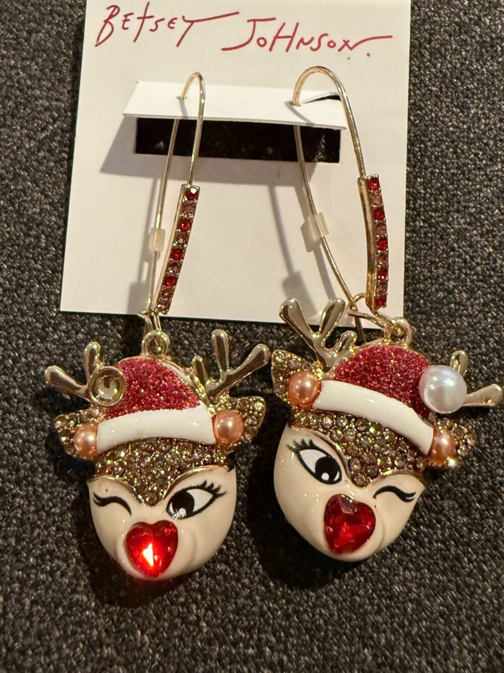 NWT Betsey Johnson Reindeer Santa Earrings